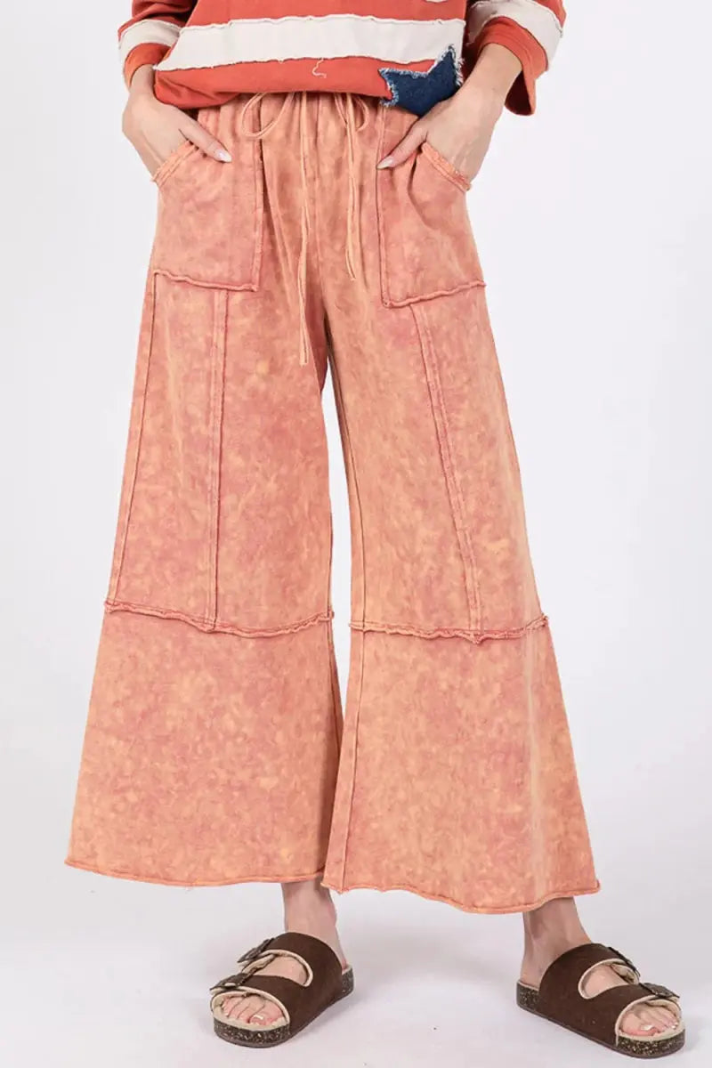 SAGE + FIG Mineral Washed Terry Wide Leg Pants for Women - Love Salve